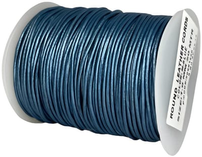 Leren Koord Rond, 50 m x 1 mm - Rond Lederen Koord, Voor Halskettingen, Armbanden, Sieraden, Knutselkralen en Veters (Metallic Blauw)