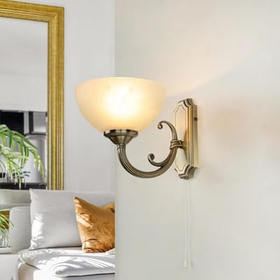 Stijlvolle Jugendstil wandlamp met trekkoord schakelaar brons