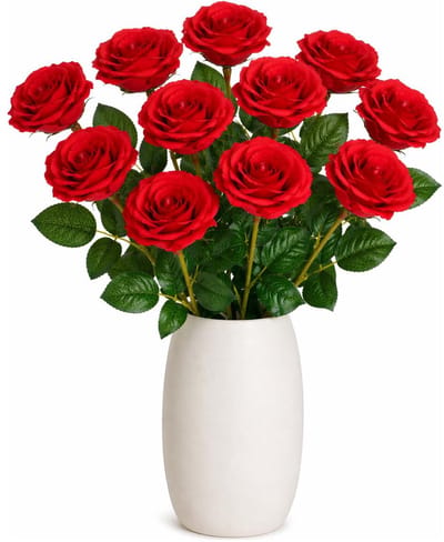 Mica Decorations Kunstbloem Roos Valentine - 10x - H59 cm - rood - kunststof - stelen kunstbloemen - boeket - rozen bloemetjes - Valentijnsdag