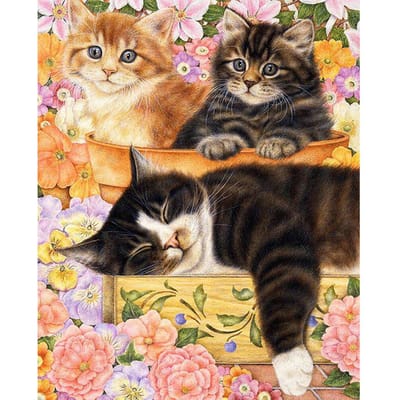 Peinture diamant thème chat de dessin animé, broderie complète 5D à faire soi-même, point de croix, rond, décoration de la maison 20X30CM brown