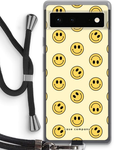 Case Company® - Hoesje met koord geschikt voor Google Pixel 6 hoesje met Koord - Smiley N°2 - Telefoonhoesje met Zwart Koord - Bescherming aan alle Kanten en Over de Schermrand