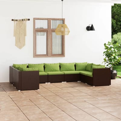 vidaXL - 9-delige - Loungeset - met - kussens - poly - rattan - bruin
