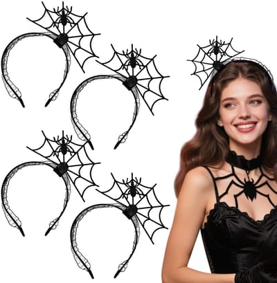 Dailygoods- Hoofdband Halloween Spinnenweb - 4 Stuks - Duurzaam Vilt/Kant - Haaraccessoires Vrouwen - Cosplay/Fancy Dress - Lichtgewicht en Comfortabel - Haaraccessoire