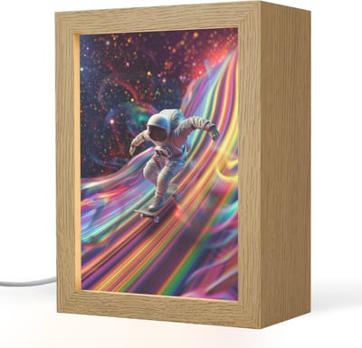 Nachtlampje 15x20 cm - Kinder lampje - Astronaut - Ruimte - Skateboard - Kleurrijk - Tafellamp kinderkamer - Slaapkamer lamp - Bedlamp kinderen - Kinderlampje stopcontact - Wandlamp babykamer - Nachtlampjes