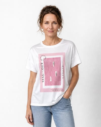 van Verla - Sellout Tshirt - Dames - Korte mouw - Ronde hals - wit / rose - Maat XL