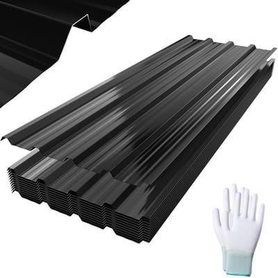 NAIZY 12 x trapeziumplaat 1290 x 450 mm verzinkt dakplaat golfplaten voor dak met handschoenen en schroeven dakplaten golfplaten golfplaten 7 m² Zwart