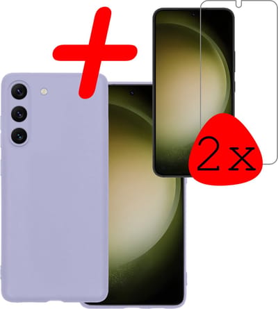 Hoesje Met 2x Screenprotector - Geschikt voor Samsung Galaxy S23 - Sterk & Shockproof - Back Cover - Siliconen Case - Telefoon Hoes - Lila