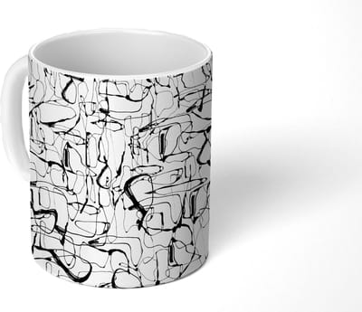 Mok - Koffiemok - Line Art - Abstract - Patronen - Zwart Wit - Mokken - 350 ML - Beker - Koffiemokken - Theemok