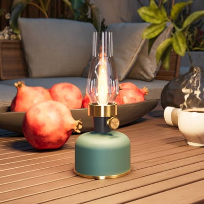 Calex Lavinio Oplaadbare Tafellamp - Draadloos - LED Olielamp - Camping Lamp - Binnen en Buiten - Warm Wit Licht - Dimbaar - Groen