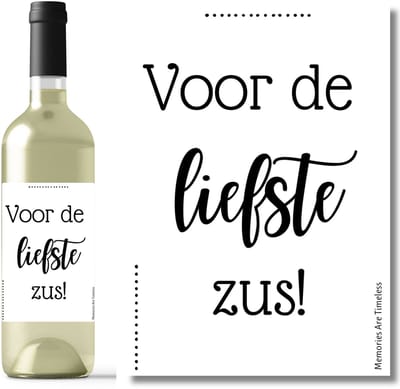 Wijnetiket – Voor de liefste zus – Cadeau voor zus - Plaklabel voor wijnfles - Origineel kado - Flesetiket - Zussendag