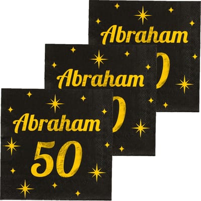 Paperdreams Verjaardag of Abraham feest servetten - leeftijd 50 jaar - 48x stuks - zwart/goud - 33 x 33 cm