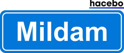 Hacebo - Plaatsnaam Sticker - 29x10 CM - Mildam sticker - Verkeersborden sticker - grappige cadeaus - Mildam