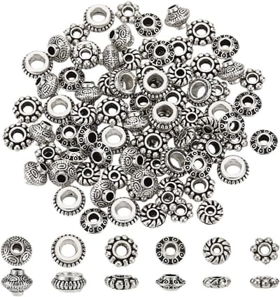90 stuks 6 stijlen antieke zilveren legering buis spacers & bloem spacer kralen 5,4-7,5 mm voor sieraden maken - gat 1-3 mm