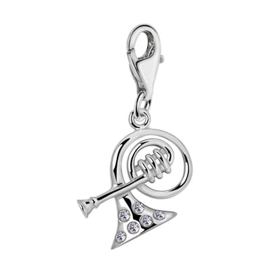Quiges – 925 - Zilver – Charm - Bedel - Hanger - Blaasinstrument Hoorn - met – sterling - zilver - karabijnslot - geschikt - voor - Bedelarmband HC230