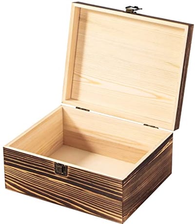 Vintage houten opbergdoos met scharnierend deksel - 22 x 10 x 10 cm - Perfect voor ambachten en woondecoratie
