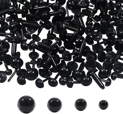 JHUBERS- Poppenogen 1000 Stuks - Kunststof - Zwart - 3 mm/4 mm/5 mm/6 mm - Veiligheidsoogjes - Ideaal voor Knutselprojecten - Veiligheidsogen