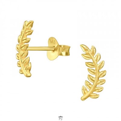 WeLoveSilver - zilveren oorstekers - gold plated - blad design