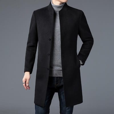 Nieuwe Jas Heren Medium en Lange Wollen Jas Winter High-end Zakelijk Casual Verdikte Wollen Trenchcoat 2XL black