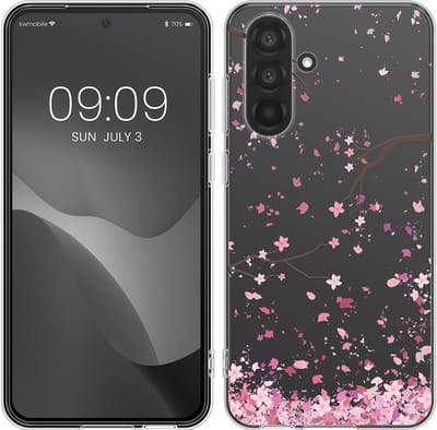 kwmobile telefoonhoesje geschikt voor Samsung Galaxy A56 5G - Hoesje voor smartphone in poederroze / donkerbruin / transparant - Kersenbloesembladeren design
