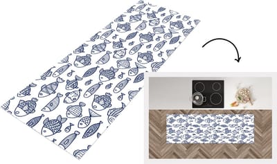 Keukenloper - Loper keuken - Vissen - Scandinavië - Patronen - 150x50 cm - Keukenloper vinyl