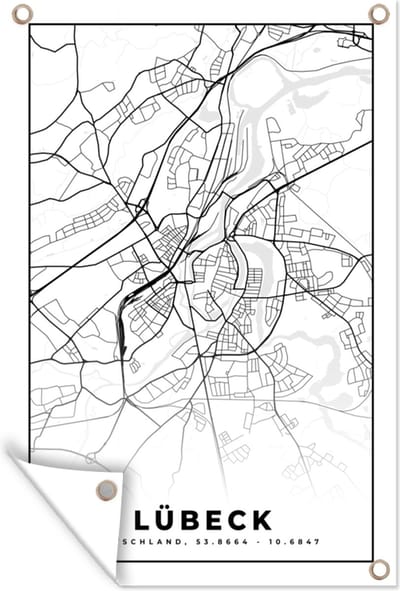 Muurdecoratie Lübeck - Plattegrond - Stadskaart - Kaart - 120x180 cm - Tuinposter - Tuindoek