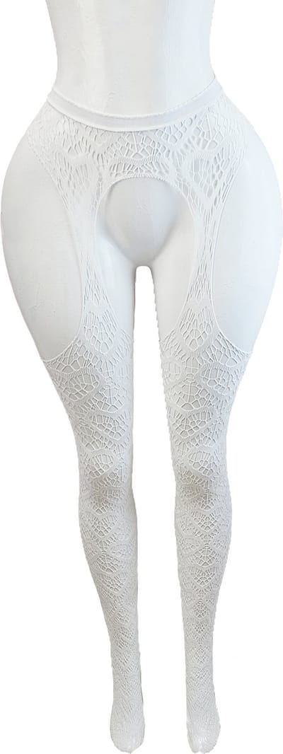 BamBella ® - Panty -Onesize - open kruis hoge kousen broek Dames - Onesize - sexy Erotische lingerie van kant wit hartjes