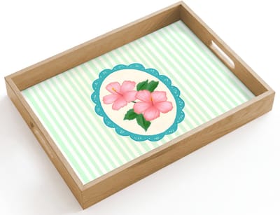 Dienblad hout 40x30 cm - Schootdienblad - Bloemen - Ovaal - Strepen - Groen - Borrelplank rechthoek - Plateau dienbladen