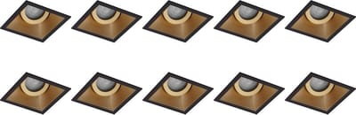 Spot Armatuur 10 Pack - Pragmi Zano Pro - GU10 Inbouwspot - Vierkant - Zwart/Goud - Aluminium - Kantelbaar - 93mm