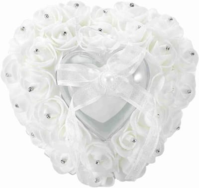 Romantische ringhouder in hartvorm met strass bloemen voor bruiloften - Lichtgewicht vintage sieraden vitrine in wit
