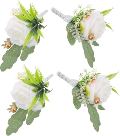 Bruidegom Boutonniere Set - Bruiloft Bloemen - Feestelijke Decoratie - Onderhoudsvrije Levensduur - 15 x 10 cm - Diverse Kleuren