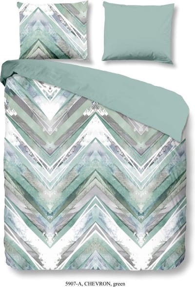 Dekbedovertrek Good Morning Katoen nr.5907 - Groen - Chevron Maat: 135x200+1-80x80cm