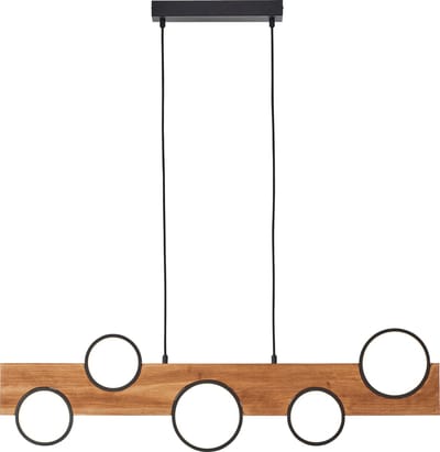 Brilliant lamp Cheesy LED hanglamp 100cm mat zwart/hout metaal/bruin glas 34W geïntegreerde LED