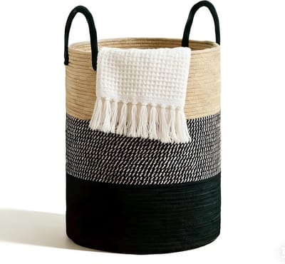 Ronde Wasmand met Handvat, Gevlochten Design 38 x 50 cm, Ideaal voor Kleding, Dekens en Speelgoed in Woonkamer of Wasruimte