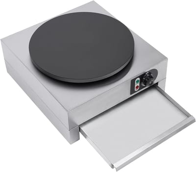 Crêpeapparaat Elektrisch - Pannenkoekenmaker Apparaat - Snel Crêpes Maken - Instelbare Temperatuur 50-300°C - 40 cm Diameter - Zilver Zwart