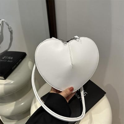 Sac Petit Couleur Unie Tendance Simple et Tendance pour Femmes Au Printemps Nouveau Belle Texture Sac Bandoulière Épaule Forme Cœur pour Femmes white