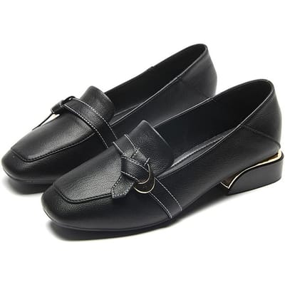Petites Chaussures en Cuir pour Femmes Version Coréenne Tout-Aller Nouvelles Chaussures Simples Talon Épais Tempérament Français Bout Carré Ne Fatiguent Pas les Pieds Talons Hauts 36 black