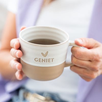 Lottea Theemok aardewerk Geniet - mok, kerstcadeau, thee mok, theemok groot, thee cadeau