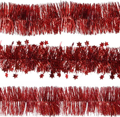 Decoris folie kerstslingers 3x stuks - rood - kunststof - 270 cm