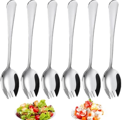 Dailygoods- Saladebestek 6 Stuks - Roestvrij Staal 304 - Vork/Lepel Set - Duurzaam/Robuust - Functioneel/Praktisch - 17 x 3,7 cm - Servies
