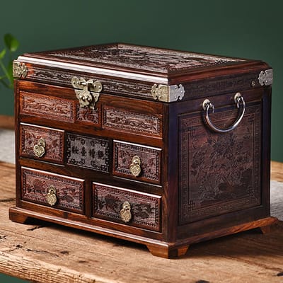 Houten Sieradenkist - Opberger Organizer - Sieraden Opbergen - Met Ingebouwde Spiegel - 29 x 20 x 24 cm - Bruin