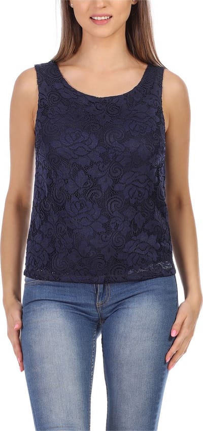Bellivalini Dameshemd – Mouwloos – Elegant – Ronde - Hals met kant – Donkerblauw – S - BLV-BLV50-263-BL