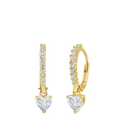 Lucardi Dames Zilveren goldplated oorring met hanger hart met zirkonia - Oorbellen - 925 Zilver - Goudkleurig