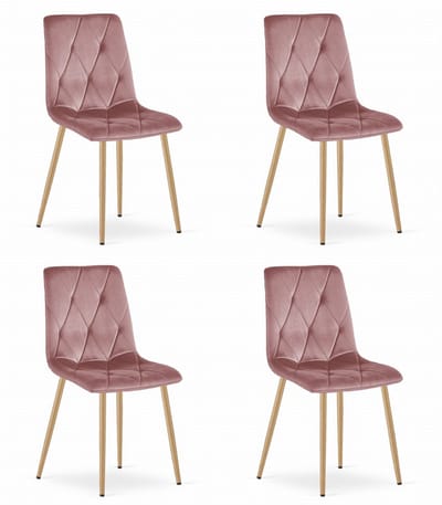Set van 4 Eetkamerstoelen LIBRA Donkerroze – Houtlook Metalen Poten, Modern Velvet Bekleding, Ergonomisch Design, Max. 120 kg