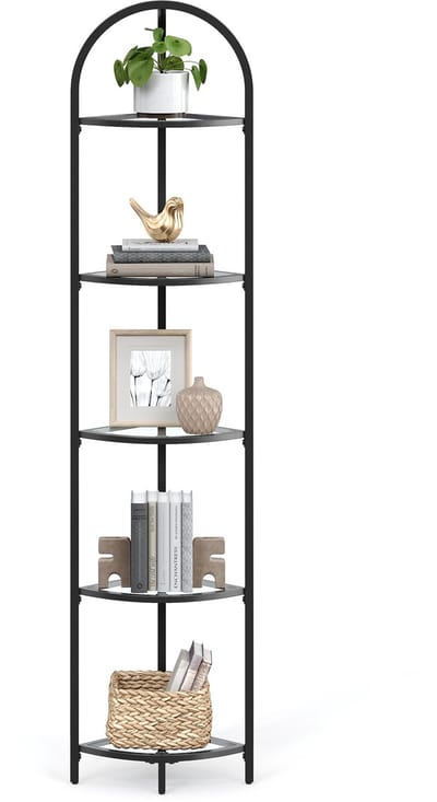 VASAGLE - Wandplank - Hoekkast - 5-laags Hoekrek - Boekenrek - Organizer voor Badkamer of Planten