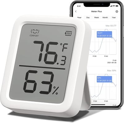 NaSK - Thermometer Hygrometer, Bluetooth Digitale Temperatuur Vochtigheid Sensor met Smart Alert & Data Opslag, LCD Scherm Digitale Thermo Hygrometer voor kamertemperatuur Kelder Garage