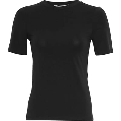 T-shirt met geribde ronde hals, model 'Betrina'