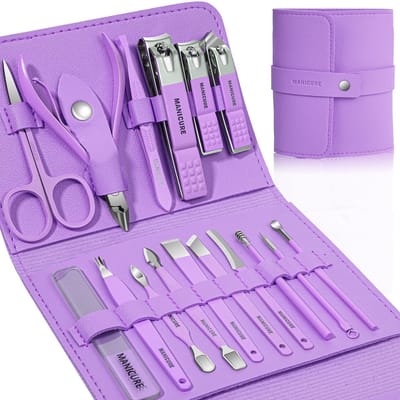 BOTC Manicureset - Professionele Nagelknippers en Pedicureset - 16-delige RVS - met leren Reisetui - geschikt voor dikke nagels