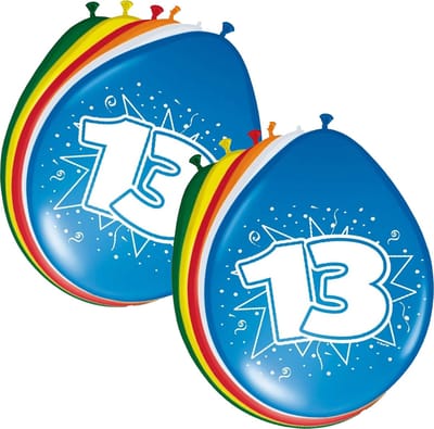 Folat Ballonnen 13 jaar - 16x stuks - verjaardag versiering - leeftijd - meerkleurig