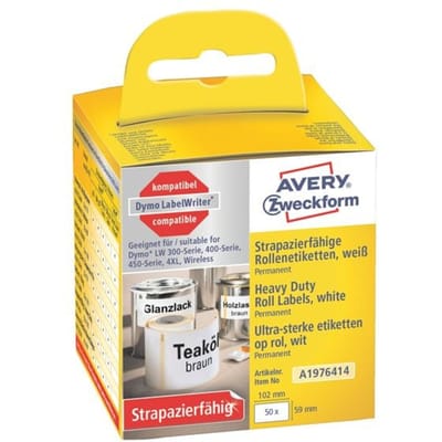 Avery-Zweckform Rol met etiketten Compatibel vervangt DYMO 1976414 59 x 102 mm Folie Wit 50 stuk(s) Permanent hechtend Universele etiketten A1976414