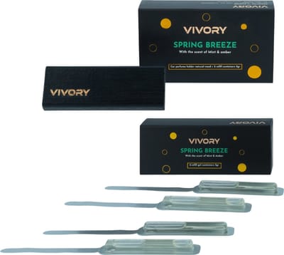 Vivory Luxe Autoparfum Voordeelset– Complete set inclusief drie extra refills. Spring Breeze, met de geur van Amber en Mint